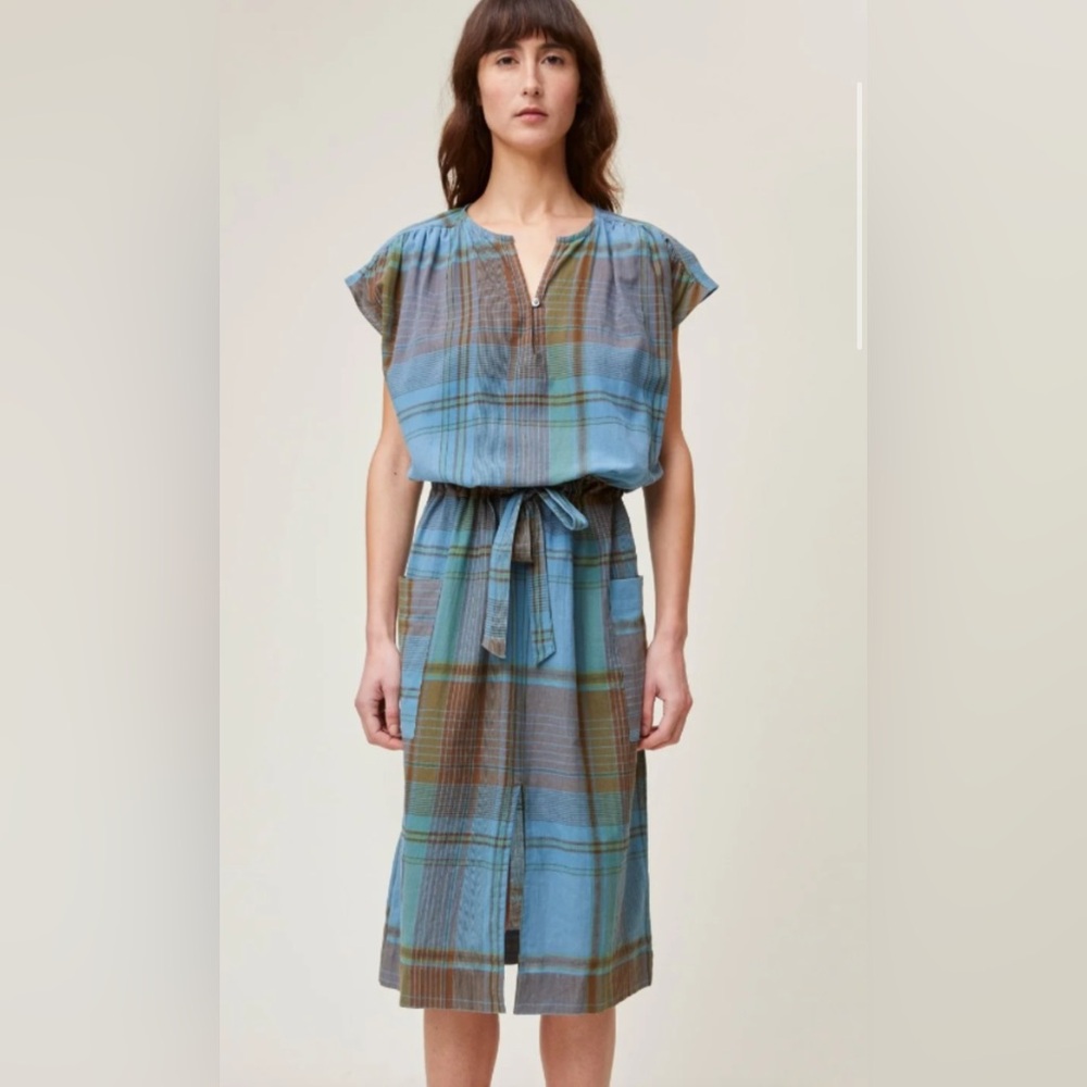 Moismont Dress Suzanne N°733 Madurai Nordic Blue Indian cotton madras